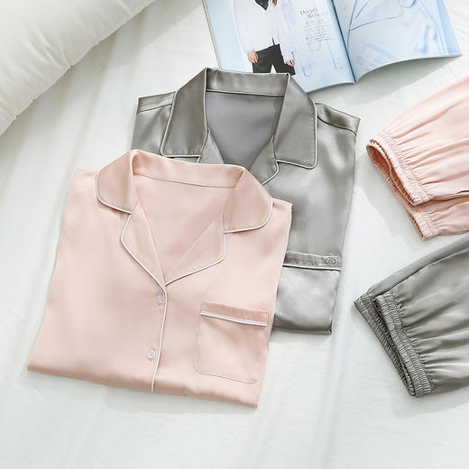 芬腾冰丝睡衣女士夏季薄款短袖长裤套装夏天休闲凉感仿真丝家居服 商品图1