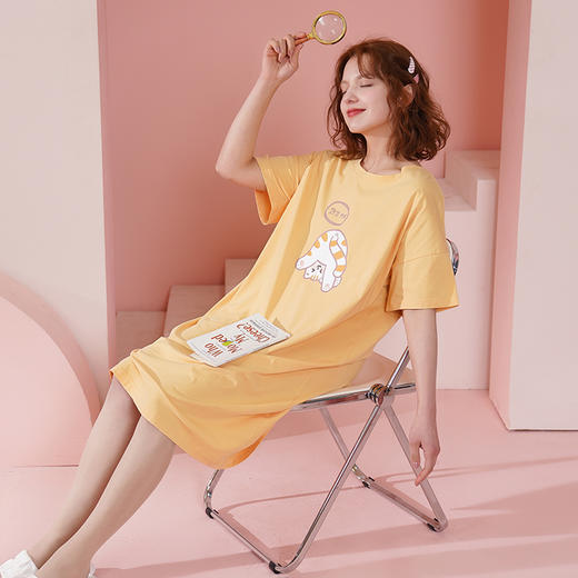 芬腾睡裙女纯棉春秋天夏季薄款休闲宽松可爱睡衣连衣裙子大码 商品图3