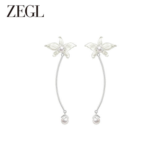 ZEGL设计师东方花影系列人造珍珠花朵耳环女小众独特耳钉气质耳饰 商品图6