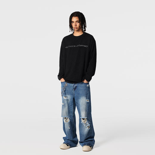 【Achock官方店】潮牌假两件重工镂空印花t恤男国潮重磅圆领卫衣 商品图2