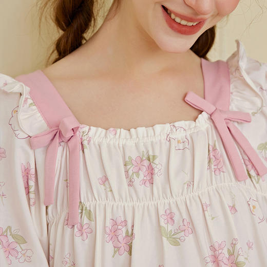 芬腾女士睡衣春秋季纯棉长袖方领套装女款宽松休闲大码全棉家居服 商品图2