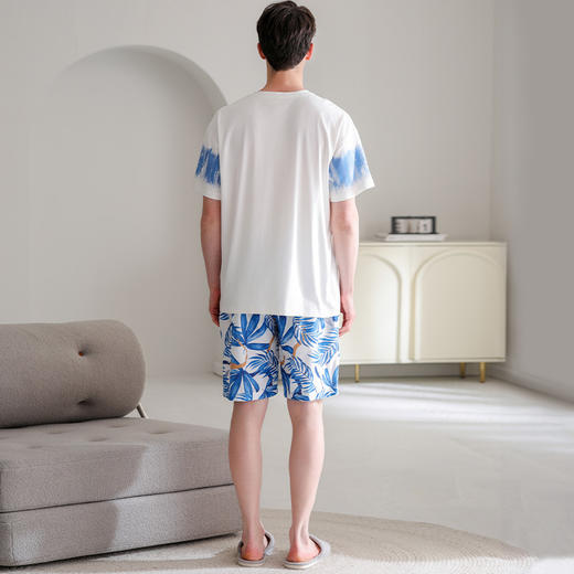 芬腾男士睡衣夏季纯棉短袖圆领套装青年休闲加大码外穿全棉家居服 商品图3