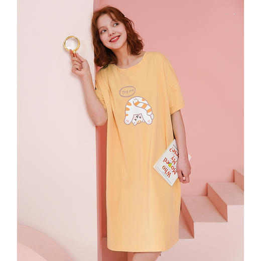 芬腾睡裙女纯棉春秋天夏季薄款休闲宽松可爱睡衣连衣裙子大码 商品图2