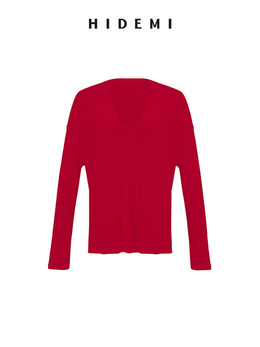 HIDEMI 极简V领大廓形轻柔皮肤衣系列宽松慵懒设计感可再生纤维面膜上衣长袖T恤 商品图12