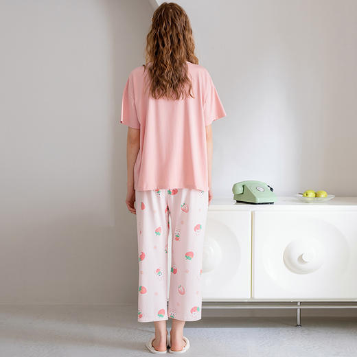 100%棉芬腾夏季女士睡衣纯棉短袖圆领套装 A-4383 商品图4
