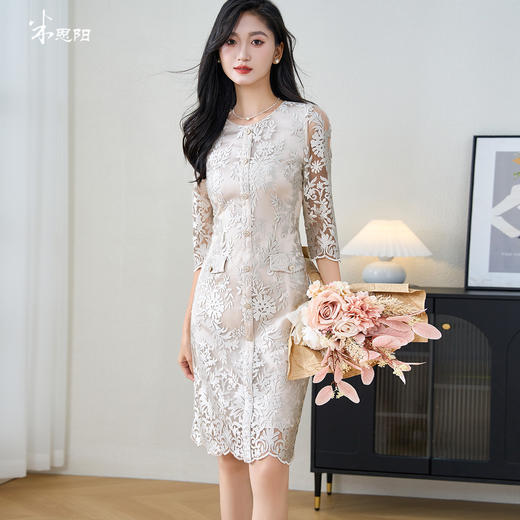 剩S/L/XL/XXL 米思阳2026春季新款气质轻奢蕾丝连衣裙修身设计感绣花包臀裙3126 商品图0