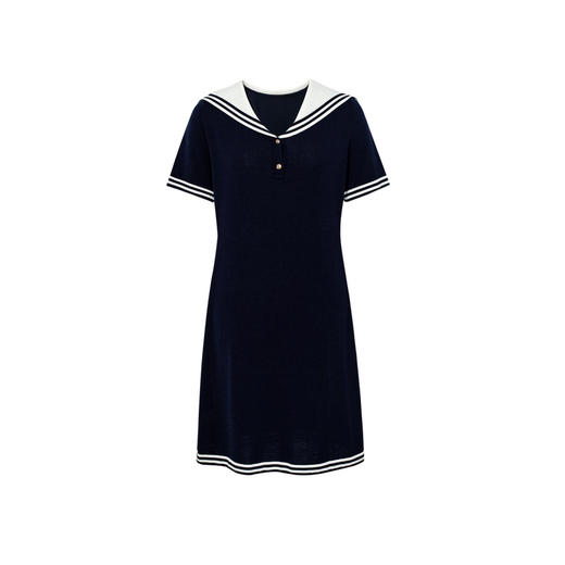 【严选】伊芙丽莫代尔棉海军领撞色领针织连衣裙女秋装新款miu风精致裙子1F7992721 商品图4