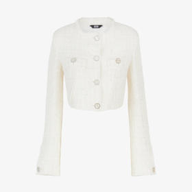 GCDS 女士珍珠母徽标按钮棉质混纺粗花呢夹克外套 白色 A1OW0804TA215
