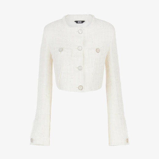 GCDS 女士珍珠母徽标按钮棉质混纺粗花呢夹克外套 白色 A1OW0804TA215 商品图0
