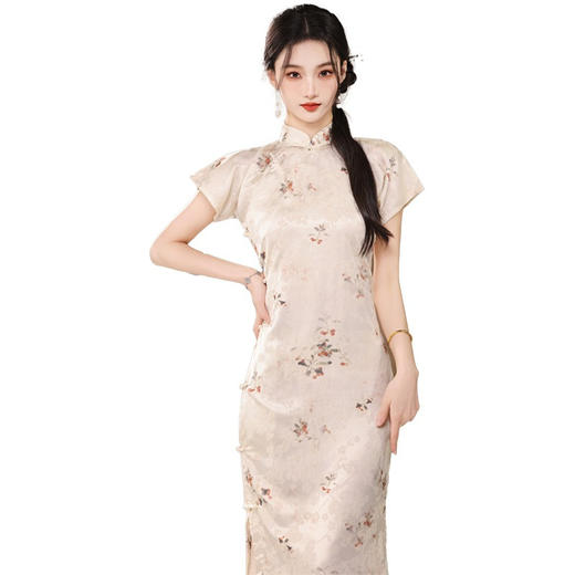 古法全开襟提花缎旗袍连衣裙YG2445 商品图4