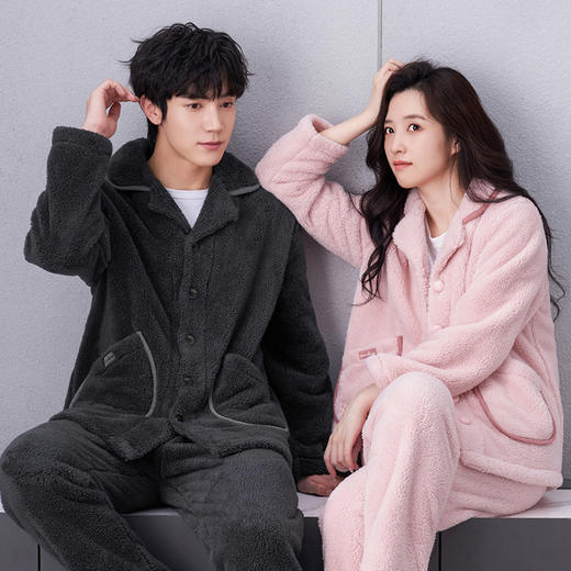 芬腾 男女睡衣秋冬款珊瑚绒加厚加绒保暖法兰绒情侣家居服套装 商品图1