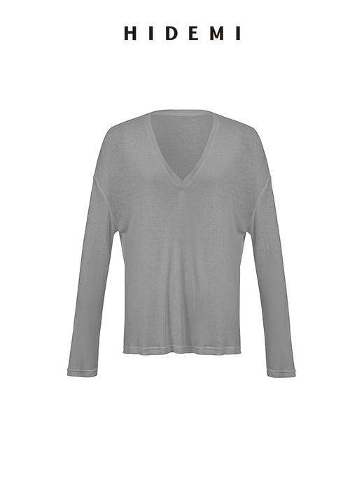 HIDEMI 极简V领大廓形轻柔皮肤衣系列宽松慵懒设计感可再生纤维面膜上衣长袖T恤 商品图13