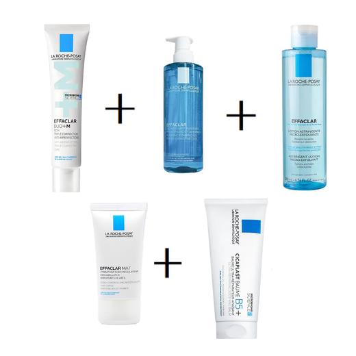 【保税仓】LAROCHEPOSAY理肤泉祛痘系列组合（B5痘印舒缓修护霜、DU0+M乳、水油平衡保湿乳、清痘净肤水、清痘洁面啫喱） 商品图0