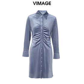 VIMAGE/纬漫纪秋季新款显瘦纯色高腰显瘦连衣裙女V1807426