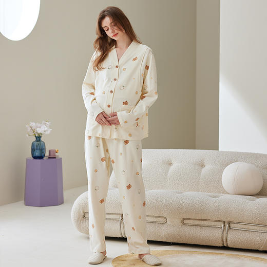 芬腾月子服孕妇睡衣女春秋季纯棉长袖套装产后产妇喂奶哺乳家居服 商品图4