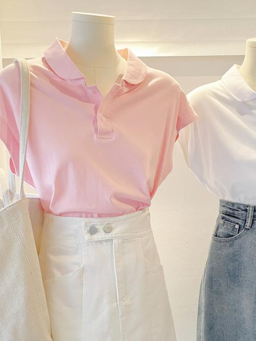 【蓝色小飞袖娃娃领上衣】夏设计感小众独特别致polo衫 正肩短袖t恤  商品图1