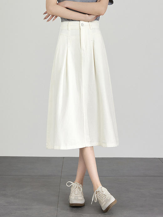 【五折购】熙世界洗水复古蓝牛仔半身裙女2025秋季新款高腰中长款a字伞裙 商品图1