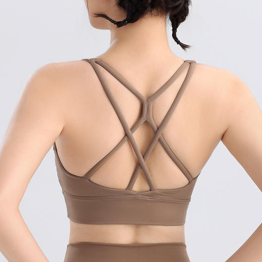 新款高强度防震瑜伽背心一体胸垫细肩带美背健身文胸 QC 000  WX2310 商品图2