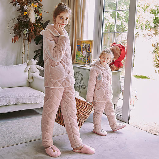 芬腾【三层加厚夹棉】秋冬季亲子睡衣女童卡通女孩加厚母女家居服 商品图2