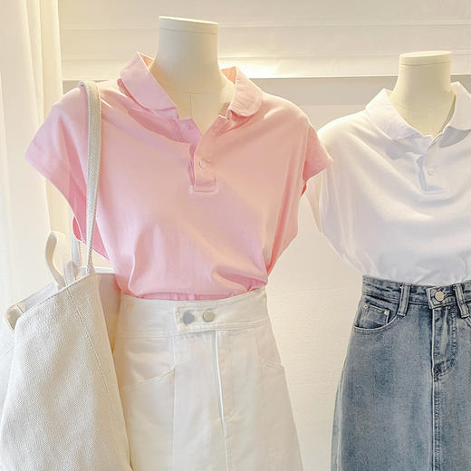 【蓝色小飞袖娃娃领上衣】夏设计感小众独特别致polo衫 正肩短袖t恤  商品图5