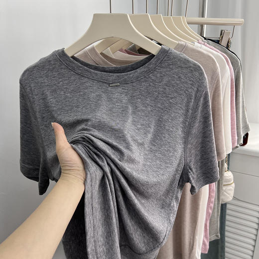 【轻薄柔软莱赛尔天丝短袖t恤】夏季宽松温柔纯色圆领清凉面膜上衣  商品图10