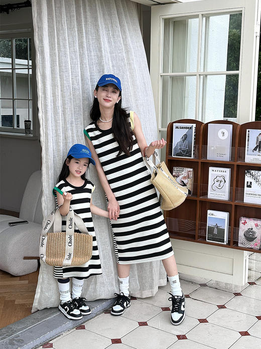 【YW】无忧购“一起玩亲子装”夏季撞色袖条纹T恤中长裙L24X51（截单后7天发货)25年清仓捡漏 商品图0