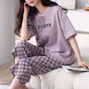 芬腾薄款纯棉七分裤女睡衣夏女款舒适圆领短袖大码全棉家居服套装 商品缩略图2