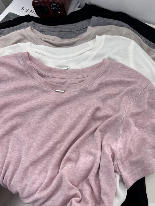 【轻薄柔软莱赛尔天丝短袖t恤】夏季宽松温柔纯色圆领清凉面膜上衣  商品图1