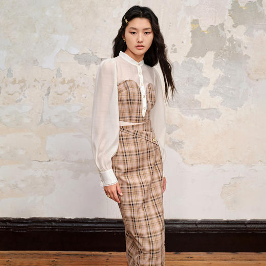 复古宫廷风格纹假两件衬衫秋季衬衣修身 商品图1