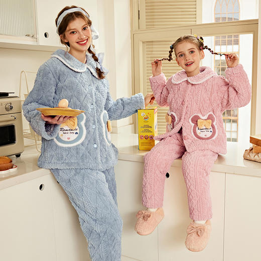 芬腾女童冬季睡衣珊瑚绒三层夹棉加绒加厚女孩儿童亲子家居服套装 商品图0