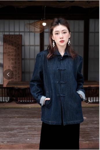 盛唐牡丹 |牛仔新中式葡萄扣外套 商品图0