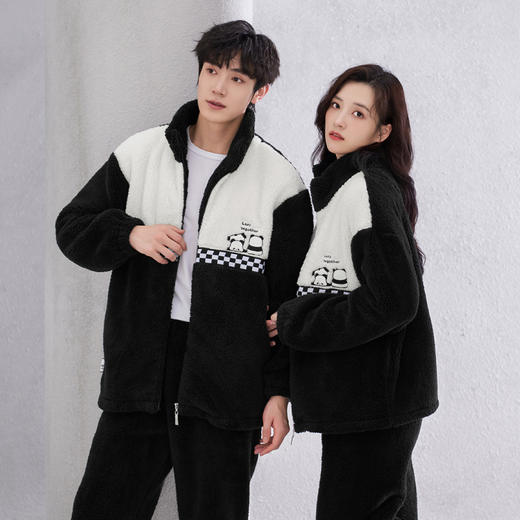 芬腾情侣熊猫睡衣冬季加厚加绒珊瑚绒女士法兰绒男秋冬家居服套装 商品图3