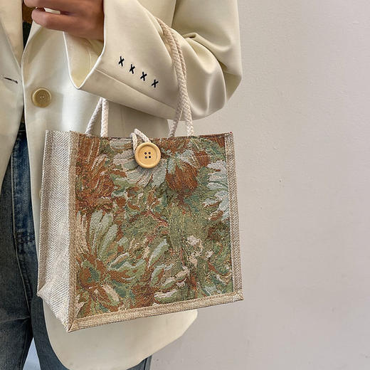 学生包包韩版手提包新款包女时尚日系亚麻版ins饭盒帆布便当 商品图4