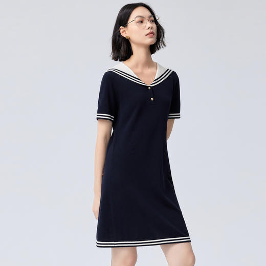 【严选】伊芙丽莫代尔棉海军领撞色领针织连衣裙女秋装新款miu风精致裙子1F7992721 商品图3