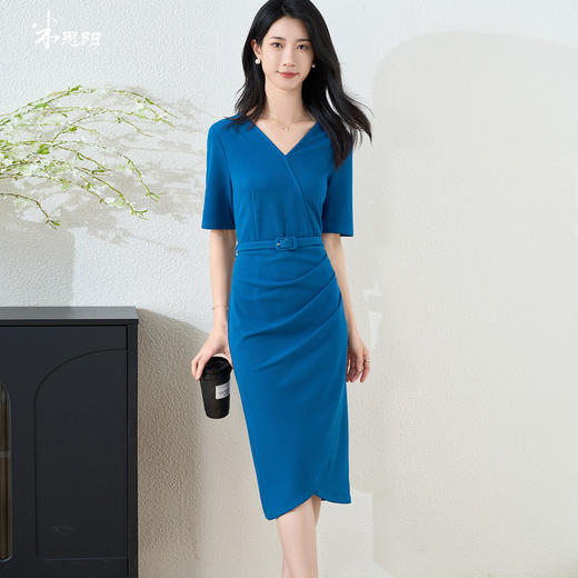 米思阳2025夏季新款优雅气质V领连衣裙收腰修身短袖包臀裙女3282 商品图1