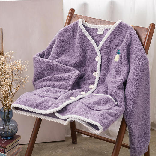 （合作款）芬腾【双面速暖绒】睡衣女秋冬长袖开衫V领女士家居服保暖套装秋yc0108007 商品图4