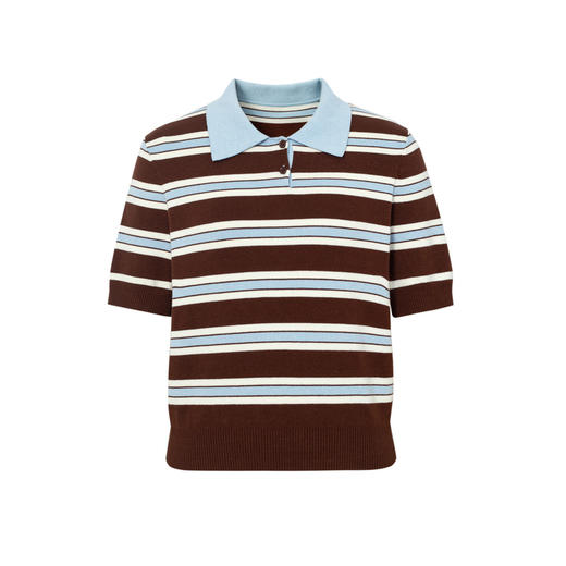 【严选】伊芙丽仿羊绒棉POLO领条纹撞色针织衫女2024秋装新款外穿上衣1F7930831 商品图4