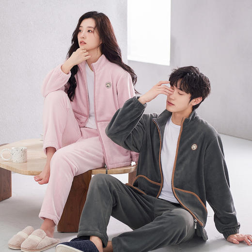 芬腾秋冬季情侣睡衣珊瑚绒加绒加厚女睡衣双面绒柔暖舒适家居服男 商品图0