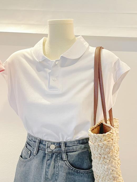 【蓝色小飞袖娃娃领上衣】夏设计感小众独特别致polo衫 正肩短袖t恤  商品图2