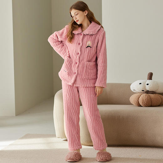 芬腾珊瑚绒女士睡衣秋冬加绒加厚保暖法兰绒加大码家居服套装冬季 商品图4