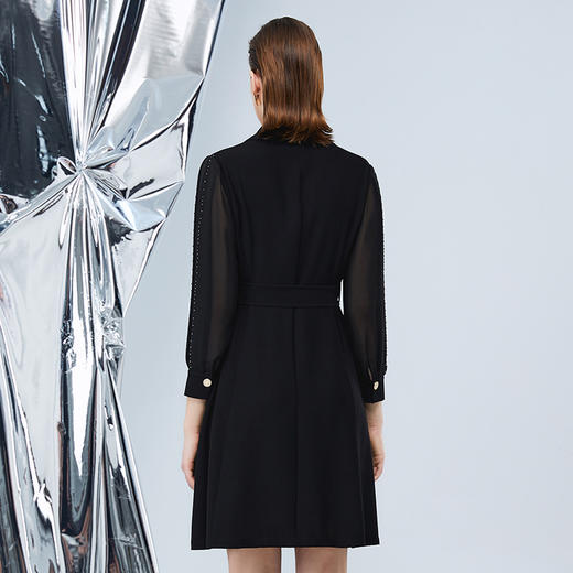 EITIE爱特爱秋季翻领双排扣时尚网纱拼接黑色风衣外套7504202 商品图4