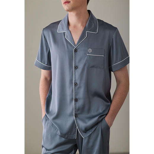 芬腾冰丝睡衣男夏季薄款男士短袖短裤男款爸爸仿真丝绸家居服套装 商品图0
