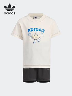 8楼Adidas阿迪达斯官方正品三叶草小童简约宽松运动短袖套装JC5711吊牌价：399元