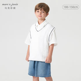 【打折】马克珍妮春装 男女童学院风V领针织马甲221502