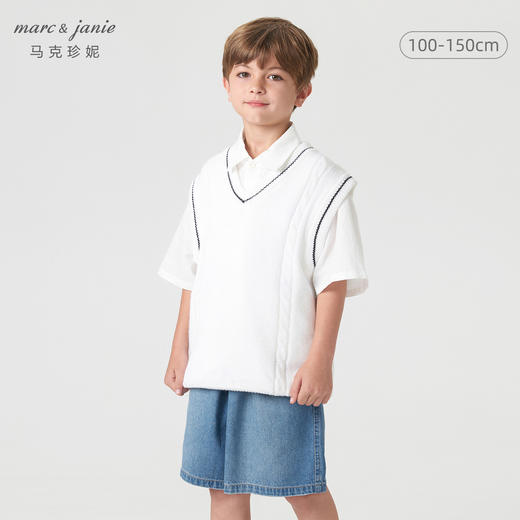 【打折】马克珍妮春装 男女童学院风V领针织马甲221502 商品图0