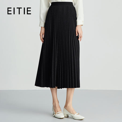EITIE爱特爱星空细闪松紧腰高腰百褶长款优雅半身裙秋季新款C2406414 商品图0