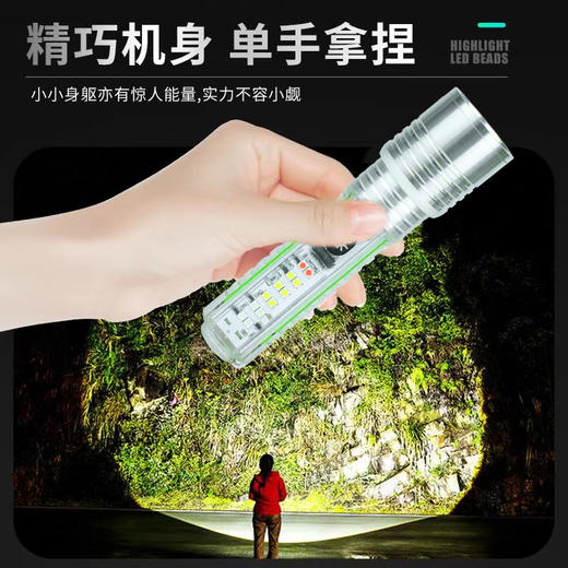 【黑夜领航 透明充电手电】停电应急手电筒 户外强光迷你高亮手电筒 USB充电 变焦远射工作灯带 透明手电筒-QQ 商品图1
