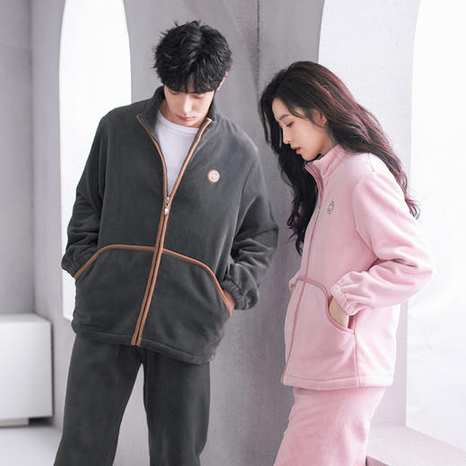 芬腾秋冬季情侣睡衣珊瑚绒加绒加厚女睡衣双面绒柔暖舒适家居服男 商品图3