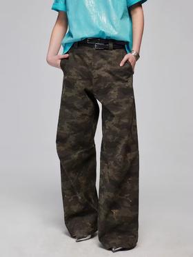 Simple Project/K2489/迷彩宽松分割立裁宽腿直筒廓形长裤
