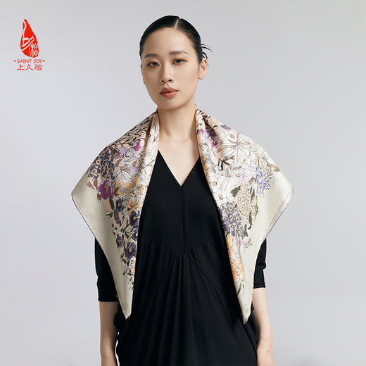 SAINTJOY/上久楷真丝方巾 双面印花真丝方巾  繁花集 FJS24028 商品图2